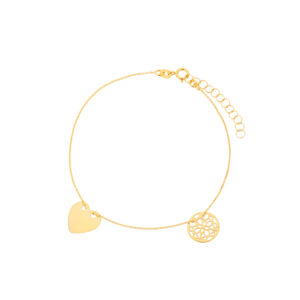 Bransoletka złota z sercem i ażurowym kołem