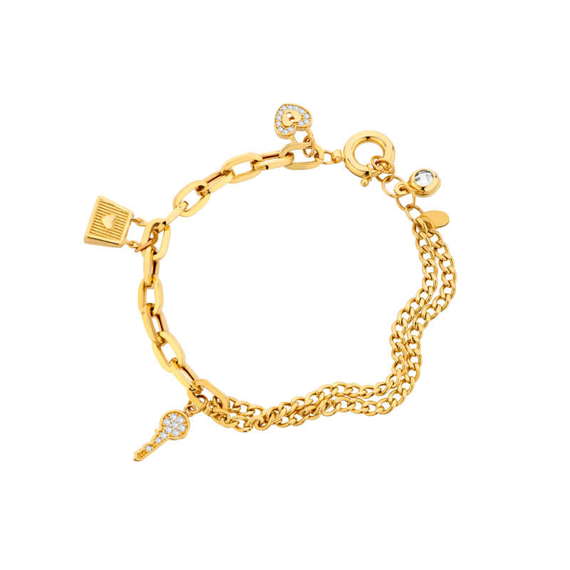 Bransoletka złota z sercem, kluczem i kłódką Bransoletka złota z sercem, kluczem i kłódką