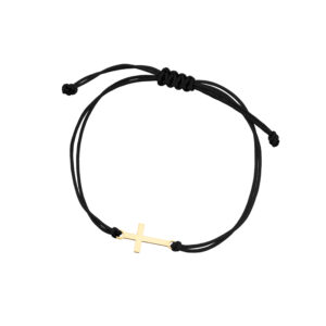 Bransoletka złoty krzyżyk na czarnym sznurku