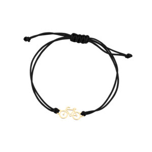 Bransoletka złoty rower na czarnym sznurku