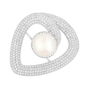 Broszka z perłą naturalną i cyrkoniami