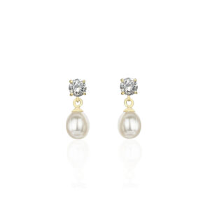Kolczyki pozłacane z perłą i cyrkonią na sztyfcie