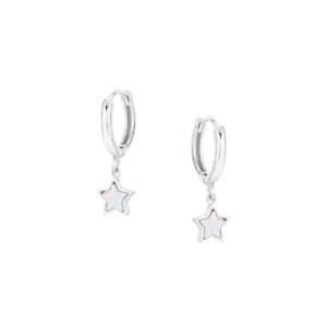 Kolczyki srebrne kółka z masą perłową – gwiazdki