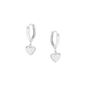 Kolczyki srebrne kółka z masą perłową – serca