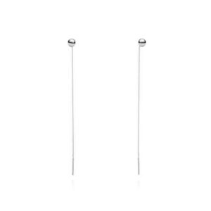 Kolczyki srebrne łańcuszki przewlekane z kulką