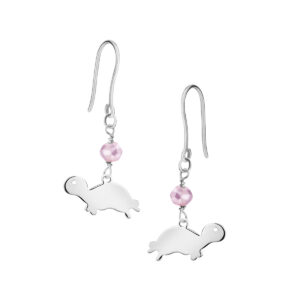 Kolczyki srebrne na biglu z różową cyrkonią – żółw