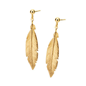 Kolczyki srebrne pozłacane pióra na sztyfcie