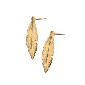 Kolczyki srebrne pozłacane z motywem pióra- sztyft