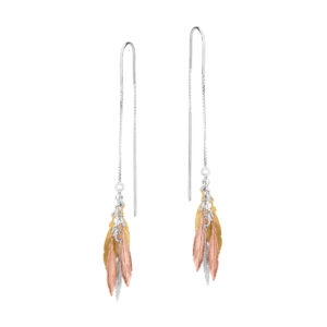 Kolczyki srebrne przewlekane z motywem pióra