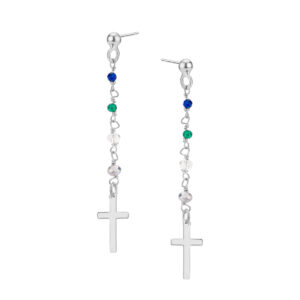 Kolczyki srebrne wiszące z cyrkoniami – krzyż