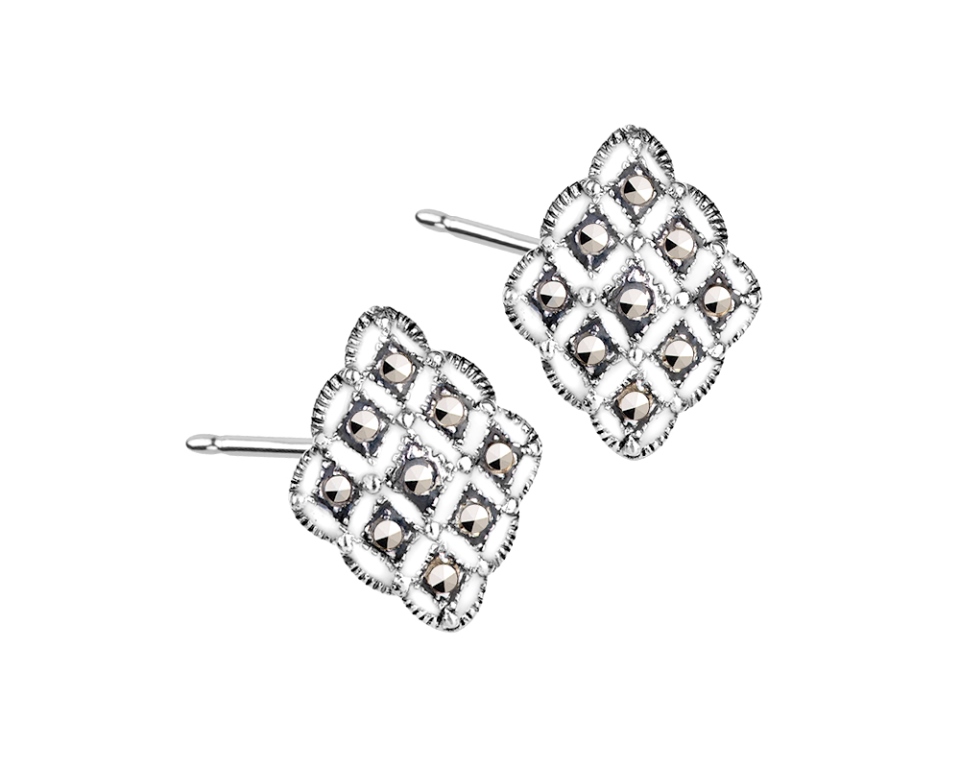 Kolczyki srebrne z markazytami na sztyfcie Kolczyki srebrne z markazytami na sztyfcie