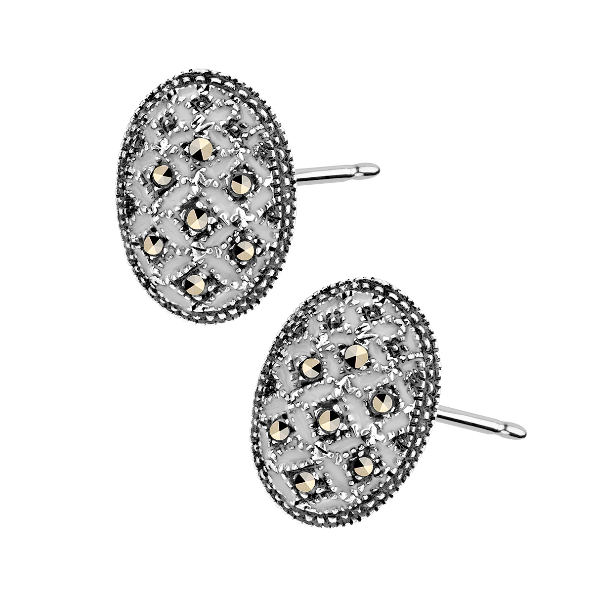 Kolczyki srebrne z markazytami na sztyfcie Kolczyki srebrne z markazytami na sztyfcie