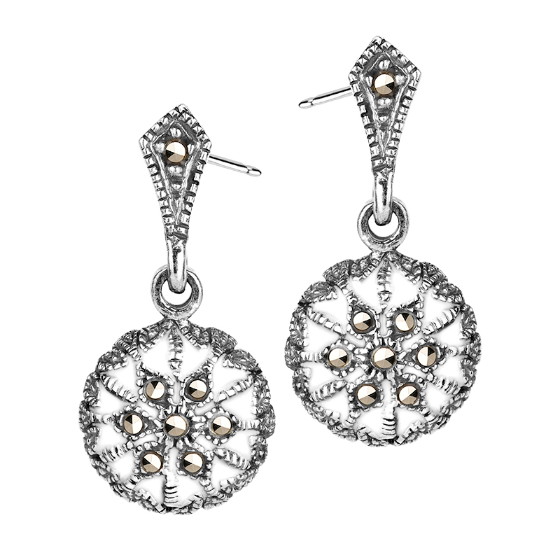 Kolczyki srebrne z markazytami wiszące – sztyft Kolczyki srebrne z markazytami wiszące – sztyft