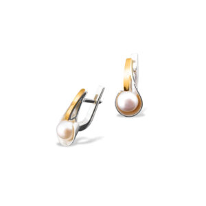 Kolczyki srebrne z perłami pokryte złotem pr. 375