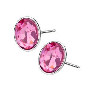 Kolczyki srebrne z różową cyrkonią na sztyfcie