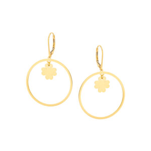 Kolczyki złote koła z koniczyną – lever back