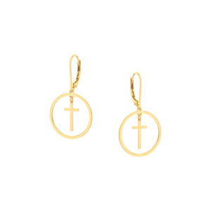 Kolczyki złote koła z krzyżykami