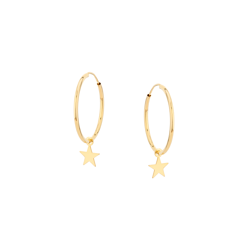 Kolczyki złote koła z wiszącą gwiazdką Kolczyki złote koła z wiszącą gwiazdką