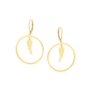 Kolczyki złote koła ze skrzydłami Lever back