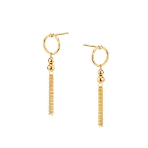 Kolczyki złote łańcuszki z błyszczącymi kuleczkami