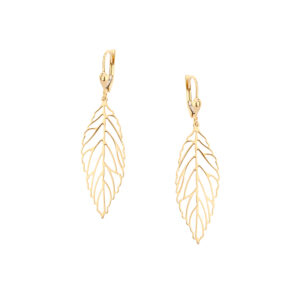 Kolczyki złote liść na zapięciu lever back