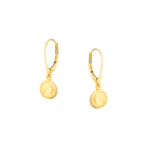 Kolczyki złote na zapięciu lever back – moneta