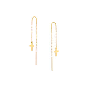 Kolczyki złote przewlekane- krzyż