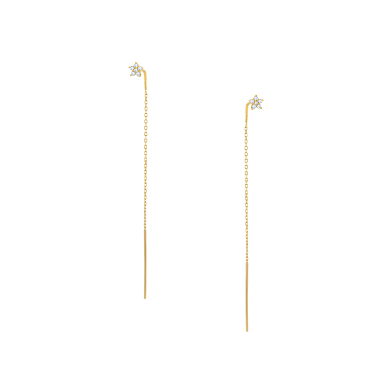 Kolczyki złote przewlekane z cyrkoniami Kolczyki złote przewlekane z cyrkoniami