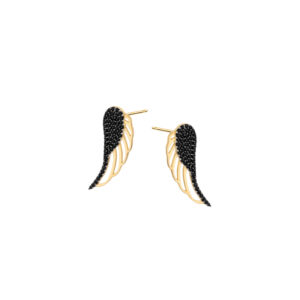 Kolczyki złote skrzydła z czarną cyrkonią – sztyft