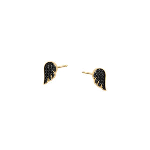 Kolczyki złote skrzydła z czarnymi cyrkoniami