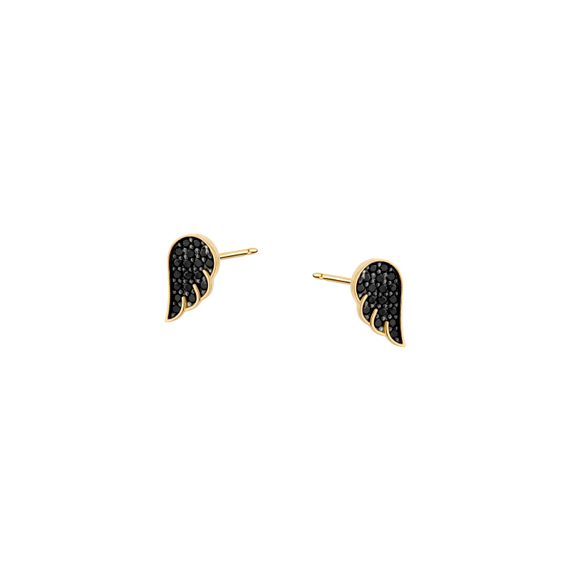 Kolczyki złote skrzydła z czarnymi cyrkoniami Kolczyki złote skrzydła z czarnymi cyrkoniami