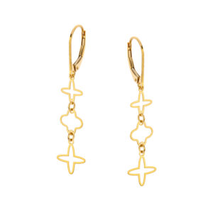 Kolczyki złote wiszące koniczynki Lever Back