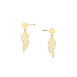 Kolczyki złote wiszące na sztyfcie – skrzydła
