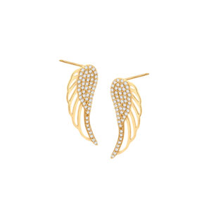 Kolczyki złote z cyrkoniami na sztyfcie – skrzydła