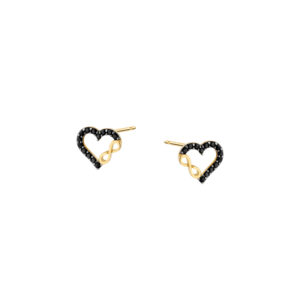 Kolczyki złote z czarnymi cyrkoniami serca- sztyft