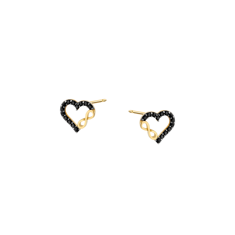 Kolczyki złote z czarnymi cyrkoniami serca- sztyft Kolczyki złote z czarnymi cyrkoniami serca- sztyft