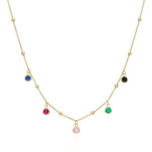 Naszyjnik pozłacany z kolorowymi cyrkoniami