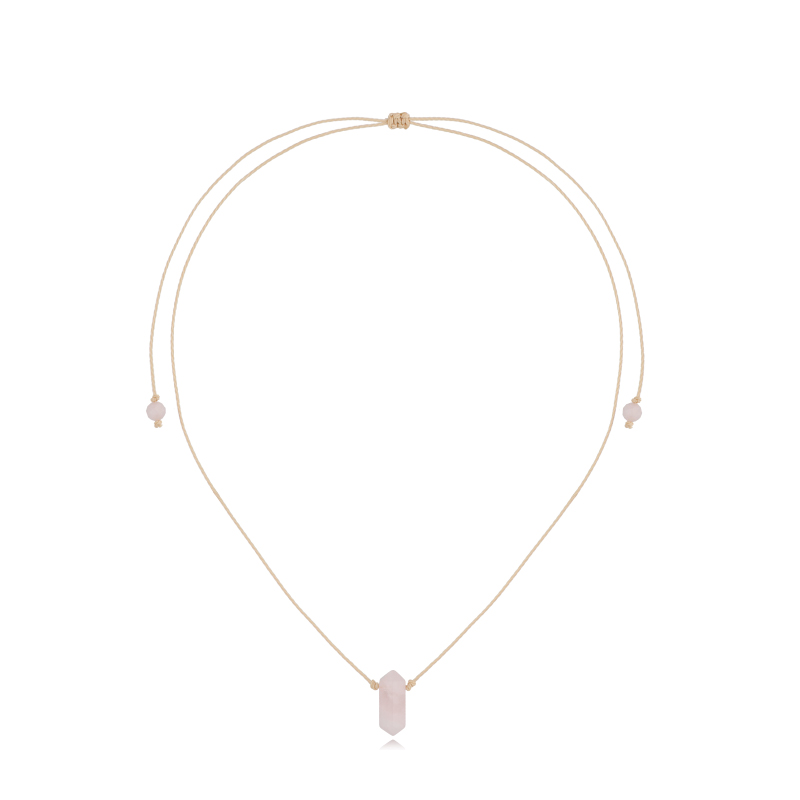 Naszyjnik regulowany ze sznurka z kwarcem różowym Naszyjnik regulowany ze sznurka z kwarcem różowym