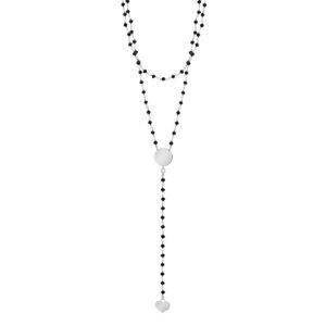 Naszyjnik srebrny krawatka z czarnymi koralikami