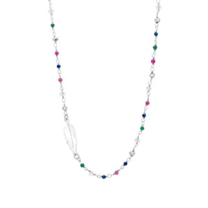 Naszyjnik srebrny piórko i kolorowe cyrkonie