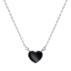 Naszyjnik srebrny serce z czarną emalią