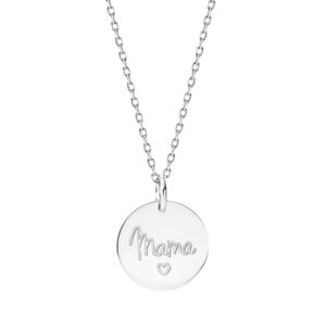 Naszyjnik srebrny z białym grawerem Mama