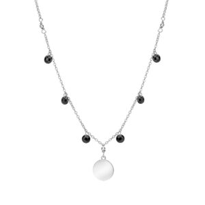 Naszyjnik srebrny z blaszką i czarnymi koralikami