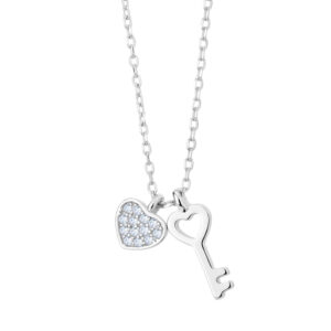 Naszyjnik srebrny z kluczem i sercem z cyrkoniami
