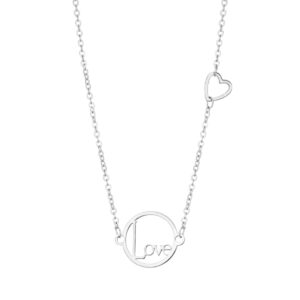 Naszyjnik srebrny z napisem love i sercem