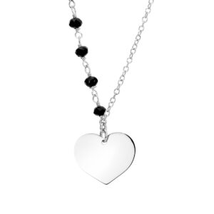 Naszyjnik srebrny z sercem i czarnymi koralikami