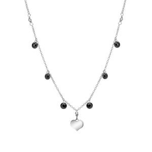 Naszyjnik srebrny z sercem i czarnymi koralikami