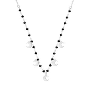 Naszyjnik srebrny – księżyc i czarne koraliki