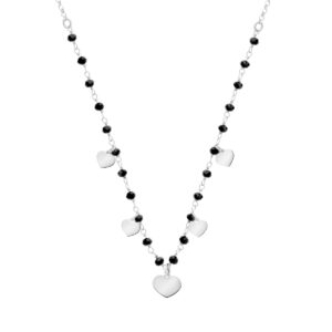 Naszyjnik srebrny – serce i czarne koraliki