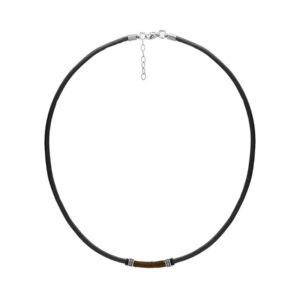 Naszyjnik stalowy – czarny rzemień ze skóry